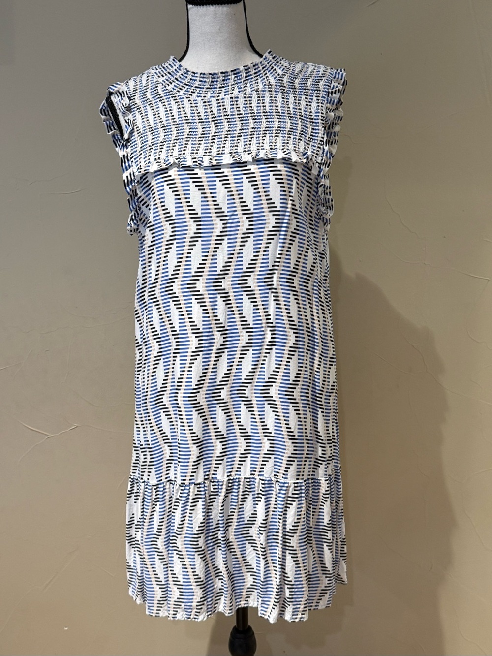 THML White and Blue Patterned Mini Dress